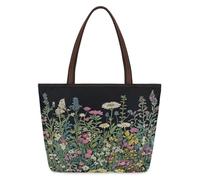 Mexpekil Bolsa de mano reutilizable para mujer, diseño vintage de flores silvestres, gran capacidad, bonita bolsa de hombro para ir de compras, comestibles, trabajo, libro, Flores silvestres vintage