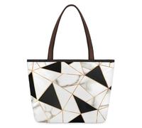 Mexpekil Bolsa de mano reutilizable para mujer, mármol blanco y negro, abstracto, moderno, grieta, patrón geométrico, gran capacidad, bonita bolsa de hombro para ir de compras, comestibles, trabajo