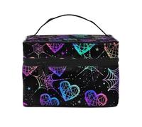 Mexpekil Bolsa de maquillaje de viaje, bolsa de cosméticos de gran capacidad, organizador de maquillaje, bolsa de almacenamiento portátil para mujeres y niñas, Telaraña de neón morada, Talla única