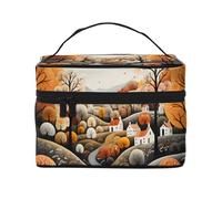 Mexpekil Bolsa de maquillaje de viaje, bolsa de cosméticos de gran capacidad, organizador de maquillaje, bolsa de almacenamiento portátil para mujeres y niñas, Autumn Village, Talla única