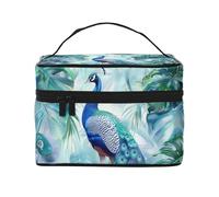 Mexpekil Bolsa de maquillaje de viaje, bolsa de cosméticos de gran capacidad, organizador de maquillaje, bolsa de almacenamiento portátil para mujeres y niñas, Hoja de palma de pavo real, Talla única