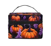 Mexpekil Bolsa de maquillaje de viaje, bolsa de cosméticos de gran capacidad, organizador de maquillaje, bolsa de almacenamiento portátil para mujeres y niñas, Calabaza de hoja morada, Talla única