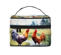 Mexpekil Bolsa de maquillaje de viaje, bolsa de cosméticos de gran capacidad, organizador de maquillaje, bolsa de almacenamiento portátil para mujeres y niñas, Hierba de pollo de granja, Talla única