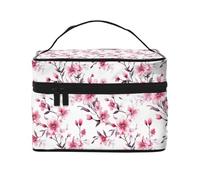 Mexpekil Bolsa de maquillaje de viaje, bolsa de cosméticos de gran capacidad, organizador de maquillaje, bolsa de almacenamiento portátil para mujeres y niñas, Rama de flor de cerezo rosa, Talla única