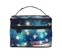 Mexpekil Bolsa de maquillaje de viaje, bolsa de cosméticos de gran capacidad, organizador de maquillaje, bolsa de almacenamiento portátil para mujeres y niñas, Arte de la bandera americana, Talla