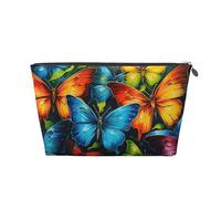 Mexpekil Bolsa de maquillaje impermeable para almacenamiento de cosméticos, pequeña bolsa de maquillaje, portátil, accesorios de viaje, regalos para mujeres, hombres y niñas, Mariposa colorida neón