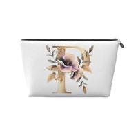 Mexpekil Bolsa de maquillaje impermeable para almacenamiento de cosméticos, pequeña bolsa de maquillaje, portátil, accesorios de viaje, regalos para mujeres, hombres y niñas, Letra P de flor, Talla