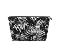 Mexpekil Bolsa de maquillaje impermeable para almacenamiento de cosméticos, pequeña bolsa de maquillaje, portátil, accesorios de viaje, regalos para mujeres, hombres y niñas, Hojas tropicales negras