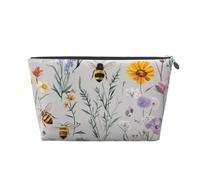 Mexpekil Bolsa de maquillaje impermeable para almacenamiento de cosméticos, pequeña bolsa de maquillaje, portátil, accesorios de viaje, regalos para mujeres, hombres y niñas, Flores silvestres, abejas