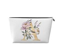 Mexpekil Bolsa de maquillaje impermeable para almacenamiento de cosméticos, pequeña bolsa de maquillaje, portátil, accesorios de viaje, regalos para mujeres, hombres y niñas, Letra de flor A, Talla
