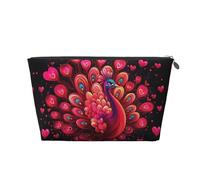 Mexpekil Bolsa de maquillaje impermeable para almacenamiento de cosméticos, pequeña bolsa de maquillaje, portátil, accesorios de viaje, regalos para mujeres, hombres y niñas, Pavo real rosa y rojo