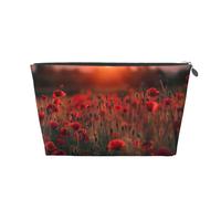 Mexpekil Bolsa de maquillaje impermeable para almacenamiento de cosméticos, pequeña bolsa de maquillaje, portátil, accesorios de viaje, regalos para mujeres, hombres y niñas, Campo de amapolas con
