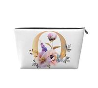 Mexpekil Bolsa de maquillaje impermeable para almacenamiento de cosméticos, pequeña bolsa de maquillaje, portátil, accesorios de viaje, regalos para mujeres, hombres y niñas, Letra O de flor, Talla