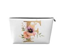 Mexpekil Bolsa de maquillaje impermeable para almacenamiento de cosméticos, pequeña bolsa de maquillaje, portátil, accesorios de viaje, regalos para mujeres, hombres y niñas, Letra de flor F, Talla