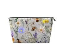 Mexpekil Bolsa de maquillaje impermeable para almacenamiento de cosméticos, pequeña bolsa de maquillaje, portátil, accesorios de viaje, regalos para mujeres, hombres y niñas, Flores silvestres, abejas