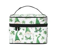 Mexpekil Bolsa de maquillaje para mujer, bolsa de cosméticos de viaje de gran capacidad, organizador de maquillaje, bolsa de almacenamiento portátil para mujeres y niñas, Tréboles de gnomos del día de