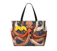 Mexpekil Bolsa de playa grande Cthulhu Octopus Totem, bolsa de playa impermeable con cremallera, bolsas de playa de verano para mujer, vacaciones