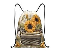 Mexpekil Bolsa de polietileno con cordón para máquina de escribir, estilo retro, impermeable, para natación, gimnasio, pequeñas bolsas de cuerda, Máquina de escribir retro, girasol, S, Minimalista
