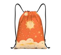 Mexpekil Bolsa de polietileno con cordón y estampado de cielo estrellado de sol naranja, bolsa de natación, bolsa pequeña de cuerda para gimnasio, Estampado de cielo estrellado y sol naranja, S