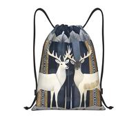 Mexpekil Bolsa de polietileno con cordón y estampado geométrico de ciervos, bolsa de natación, bolsa pequeña de cuerda para gimnasio, Estampado geométrico de tribu de ciervos, M, Minimalista