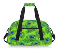 Mexpekil Bolsa de viaje de gimnasio para niñas y niños, bolsa de mano impermeable para deportes, baile, escuela, Plumas de pavo real verde Art