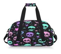 Mexpekil Bolsa de viaje de gimnasio para niñas y niños, bolsa de mano impermeable para deportes, baile, escuela, Skull Star Neon