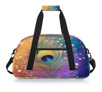 Mexpekil Bolsa de viaje de gimnasio para niñas y niños, bolsa de mano impermeable para deportes, baile, escuela, Plumas de pavo real arcoíris