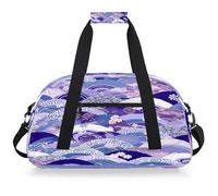 Mexpekil Bolsa de viaje de gimnasio para niñas y niños, bolsa de mano impermeable para deportes, baile, escuela, Onda japonesa púrpura floral