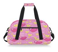 Mexpekil Bolsa de viaje de gimnasio para niñas y niños, bolsa de mano impermeable para deportes, baile, escuela, Corazones rosados, estrellas amarillas