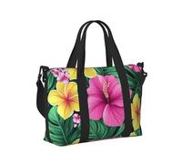 Mexpekil Bolsa de viaje impermeable para deportes, gimnasio, bolsa grande de fin de semana, para mujeres y hombres, plegable, para equipaje de mano para vuelo, Flores tropicales rosadas y amarillas