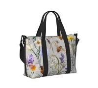 Mexpekil Bolsa de viaje impermeable para deportes, gimnasio, bolsa grande de fin de semana, para mujeres y hombres, plegable, para equipaje de mano para vuelo, Flores silvestres, abejas mariposas