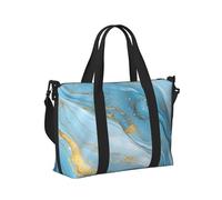 Mexpekil Bolsa de viaje impermeable para deportes, gimnasio, bolsa grande de fin de semana, para mujeres y hombres, plegable, para equipaje de mano para vuelo, Llight Blu Gold Marble, Talla única