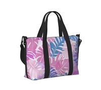 Mexpekil Bolsa de viaje impermeable para deportes, gimnasio, bolsa grande de fin de semana, para mujeres y hombres, plegable, para equipaje de mano para vuelo, Hoja de palma rosa y morada, Talla única