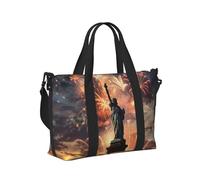 Mexpekil Bolsa de viaje impermeable para deportes, gimnasio, bolsa grande para fin de semana, para mujeres y hombres, Estatua de la Libertad fuegos artificiales, Talla única