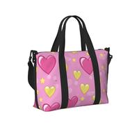 Mexpekil Bolsa de viaje impermeable para deportes, gimnasio, bolsa grande para fin de semana, para mujeres y hombres, Corazones rosados, estrellas amarillas, Talla única