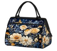 Mexpekil Bolsa de viaje impermeable para gimnasio, fin de semana, bolsa de noche, bolsa grande para equipaje de mano, para mujeres, hombres y niños, Planta amarilla floral azul
