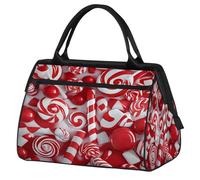 Mexpekil Bolsa de viaje impermeable para gimnasio, fin de semana, bolsa de noche, bolsa grande para equipaje de mano, para mujeres, hombres y niños, Rojo caramelo de Navidad y blanco