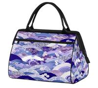 Mexpekil Bolsa de viaje impermeable para gimnasio, fin de semana, bolsa de noche, bolsa grande para equipaje de mano, para mujeres, hombres y niños, Onda japonesa púrpura floral