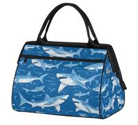 Mexpekil Bolsa de viaje impermeable para gimnasio, fin de semana, bolsa de noche, bolsa grande para equipaje de mano, para mujeres, hombres y niños, Sharks Swimming Blue