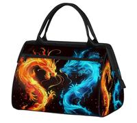 Mexpekil Bolsa de viaje impermeable para gimnasio, fin de semana, bolsa de noche, bolsa grande para equipaje de mano, para mujeres, hombres y niños, Dragón azul y naranja
