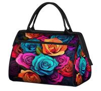 Mexpekil Bolsa de viaje impermeable para gimnasio, fin de semana, bolsa de noche, bolsa grande para equipaje de mano, para mujeres, hombres y niños, Hermosa flor azul rosa