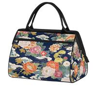 Mexpekil Bolsa de viaje impermeable para gimnasio, fin de semana, bolsa de noche, bolsa grande para equipaje de mano, para mujeres, hombres y niños, Flores japonesas, nubes