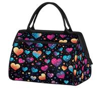 Mexpekil Bolsa de viaje impermeable para gimnasio, fin de semana, bolsa de noche, bolsa grande para equipaje de mano, para mujeres, hombres y niños, Corazones de estrellas de neón