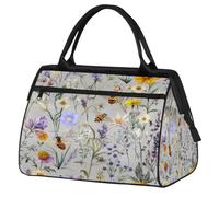 Mexpekil Bolsa de viaje impermeable para gimnasio, fin de semana, bolsa de noche, bolsa grande para equipaje de mano, para mujeres, hombres y niños, Flores silvestres, abejas mariposas