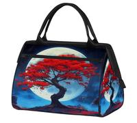 Mexpekil Bolsa de viaje impermeable para gimnasio, fin de semana, bolsa de noche, bolsa grande para equipaje de mano, para mujeres, hombres y niños, Luna de árbol rojo japonés