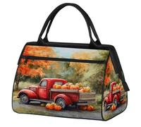 Mexpekil Bolsa de viaje impermeable para gimnasio, fin de semana, bolsa de noche, bolsa grande para equipaje de mano, para mujeres, hombres y niños, Red Truck Harvest Pumpkins Landscape