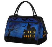 Mexpekil Bolsa de viaje impermeable para gimnasio, fin de semana, bolsa de noche, bolsa grande para equipaje de mano, para mujeres, hombres y niños, Castillo de murciélagos de Halloween