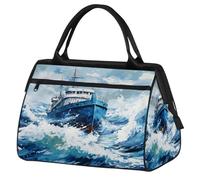Mexpekil Bolsa de viaje impermeable para gimnasio, fin de semana, bolsa de noche, bolsa grande para equipaje de mano, para mujeres, hombres y niños, Nave Sea Waves