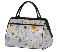 Mexpekil Bolsa de viaje impermeable para gimnasio, fin de semana, bolsa de noche, bolsa grande para equipaje de mano, para mujeres, hombres y niños, Flores silvestres, abejas, mariposas
