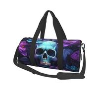 Mexpekil Bolsa de viaje plegable para gimnasio, bolsa de viaje impermeable para mujer y hombre, bolsa de equipaje de mano grande para fin de semana, Cabeza de calavera, flor morada, Talla única